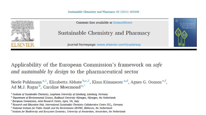 Article: Applicability of the European Commission's framework on safe and sustainable by design to the pharmaceutical sector (Sustainable Chemistry and Pharmacy)